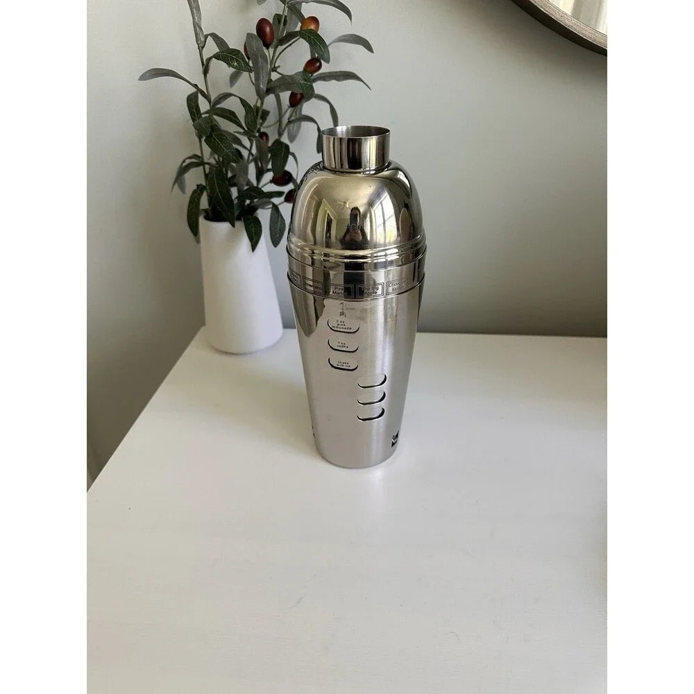 Vintage Stainless Steel Dial-a-Drink Mixer Shaker 3 Piece Set Cocktail Cup